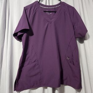 Wonder Wink Purple Scrub Womens Top V Neck‎ Pockets Short Sleeves Size L